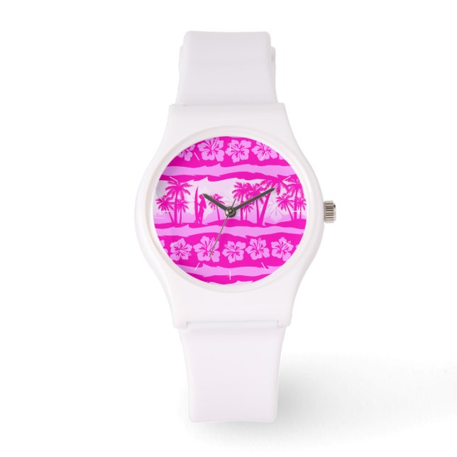 Reloj De Pulsera Chica surfista con palmeras (Anverso)