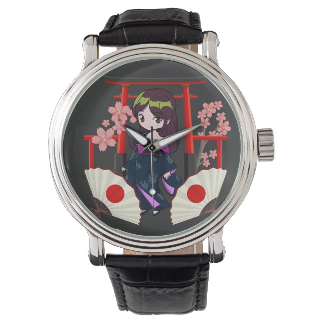 Reloj De Pulsera Chica tradicional japonés de Chibi (Anverso)