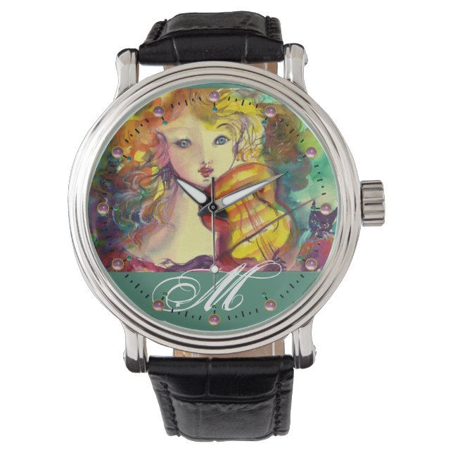 Reloj De Pulsera Chica VIOLINISTA, VIOLÍN Y CAT MONOGRAM (Anverso)