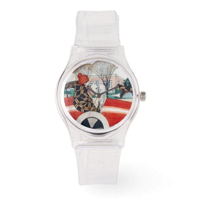 Reloj De Pulsera Chica y perro de pug en un automóvil rojo (Anverso)