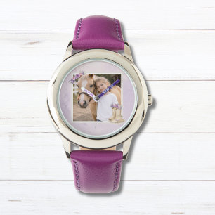 Reloj De Pulsera Chicas Caballo Floral Púrpura