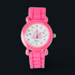 Reloj De Pulsera Chicas: Castillo Princesa Rosa y niños herederos<br><div class="desc">Este adorable diseño de observación infantil presenta un castillo de princesa rosa,  corona,  estrellas,  corazones y flores,  y puede ser personalizado con el nombre de sus chicas. ¡El regalo mágico rosa perfecto para tu príncipe o hijo amante de la princesa!</div>