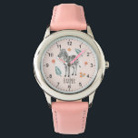 Reloj De Pulsera Chicas color de agua rosado Safari cebra y niños d<br><div class="desc">Este reloj de niños moderno y lindo tiene un personalizado de cebra,  flores de acuarela y espacio para agregar el nombre de sus chicas en una tipografía hermosa. El regalo perfecto para los amantes de los safaris.</div>