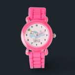 Reloj De Pulsera Chicas cortan a Personalizado arcoiris y nombran a<br><div class="desc">Este magnífico reloj de niños presenta un adorable personalizado de narwhal de arcoiris dibujado a mano. Este bonito diseño colorido también le permitirá añadir el nombre de su chica. Con números claros y fácilmente legibles, este 'primer' reloj es genial para los que recién empiezan a aprender el tiempo. El diseño...</div>