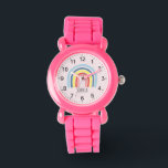 Reloj De Pulsera Chicas cortan arcoiris de boho rosado y nombran a<br><div class="desc">Este reloj de pulsera de niños adorable y niñita presenta a una personalizado de moda arco iris con un fondo rosado. Este bonito diseño de boho también ofrece un lugar para añadir el nombre de su chica. Con números claros y fácilmente legibles, este 'primer' reloj es genial para los que...</div>