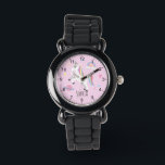 Reloj De Pulsera Chicas cortan arcoiris de unicornio rosa y nombran<br><div class="desc">Este lindo y moderno reloj de niños cuenta con un personalizado unicornio, con un arco iris, corazón, planeta, estrellas y una corona, y puede ser personalizado con el nombre de sus chicas. Con números claros y fácilmente legibles, este 'primer' reloj es genial para un niño o un niño recién empezando...</div>