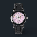 Reloj De Pulsera Chicas cortan arcoiris de unicornio rosa y nombran<br><div class="desc">Este lindo y moderno reloj de niños cuenta con un personalizado unicornio, con un arco iris, corazón, planeta, estrellas y una corona, y puede ser personalizado con el nombre de sus chicas. Con números claros y fácilmente legibles, este 'primer' reloj es genial para un niño o un niño recién empezando...</div>