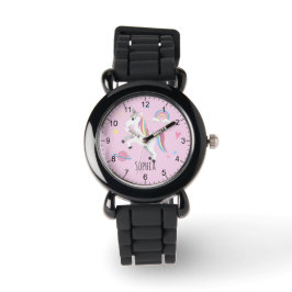 Reloj De Pulsera Chicas cortan arcoiris de unicornio rosa y nombran