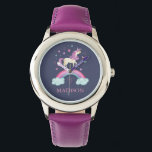 Reloj De Pulsera Chicas cortan arcoiris morado rosa unicornio<br><div class="desc">Un lindo reloj de unicornio con chicas personalizados rosa y morado. Personalízalo para tu niñita. Genial para volver a la escuela. Diseñado para ti por Blackberry Boulevard.</div>