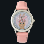 Reloj De Pulsera Chicas cortan conejo de acuarela floral y nombran<br><div class="desc">Este lindo reloj de niños de niñas presenta un hermoso conejo marrón pintado a mano con una hermosa corona de flores en su pelo. Este diseño de acuarela floral también ofrece un lugar para añadir el nombre de su chica en una tipografía elegante. ¡Perfecto para el primer reloj de cualquier...</div>