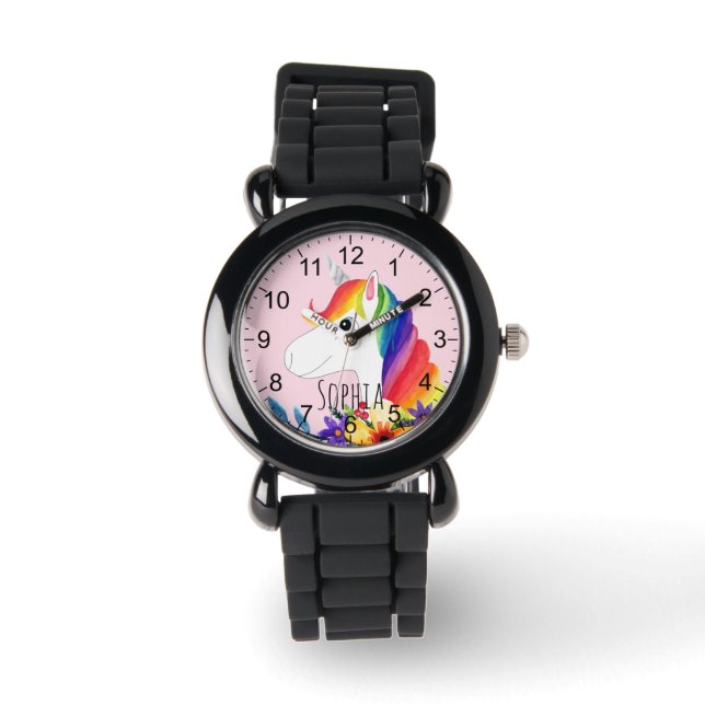 Reloj De Pulsera Chicas cortan el arcoiris mágico Unicornio y nombr (Anverso)