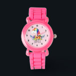 Reloj De Pulsera Chicas cortan el arcoiris mágico Unicornio y nombr<br><div class="desc">Este lindo y mágico reloj de niños presenta un adorable unicornio color de agua pintado a mano con un fondo rosado. Este bonito diseño colorido también le permitirá añadir el nombre de su chica. Con números claros y fácilmente legibles, este 'primer' reloj es genial para los que recién empiezan a...</div>