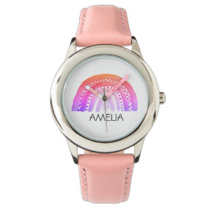 Reloj De Pulsera Chicas cortan el arcoiris y el nombre de la acuare