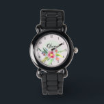 Reloj De Pulsera Chicas cortan flores botánicas de primavera y nomb<br><div class="desc">Este magnífico diseño de observación floral para niños presenta flores y números de acuarela de primavera lindos,  y tiene espacio para que escribas el nombre de tus chicas con una fuente elegante. Un regalo botánico pastel perfecto para tu pequeño.</div>