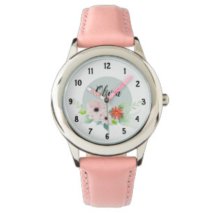 Reloj De Pulsera Chicas cortan flores de color floral y nombran ni