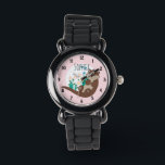 Reloj De Pulsera Chicas cortan flores de ortebras de río rosado y n<br><div class="desc">Este magnífico y ondulante reloj infantil cuenta con un hermoso personalizado de nutria río dibujado a mano con flores y hierba del río. Este bonito diseño también cuenta con un lugar para añadir el nombre de su chica. ¡El diseño de la nutria ideal para tu pequeño!</div>