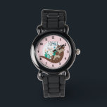Reloj De Pulsera Chicas cortan flores de ortebras de río rosado y n<br><div class="desc">Este magnífico y ondulante reloj infantil cuenta con un hermoso personalizado de nutria río dibujado a mano con flores y hierba del río. Este bonito diseño también cuenta con un lugar para añadir el nombre de su chica. ¡El diseño de la nutria ideal para tu pequeño!</div>