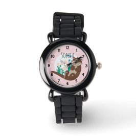 Reloj De Pulsera Chicas cortan flores de ortebras de río rosado y n