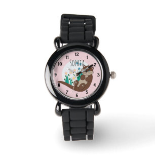 Reloj De Pulsera Chicas cortan flores de ortebras de río rosado y n