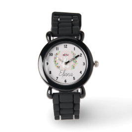 Reloj De Pulsera Chicas cortan gato blanco con flores y nombres de 