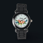 Reloj De Pulsera Chicas cortan las flores y el nombre de las acuare<br><div class="desc">Este bonito y moderno diseño de reloj floral para niños presenta coloridas flores acuáticas y tiene espacio para que escribas el nombre de tus chicas en una hermosa tipografía. El reloj también tiene números claros y fáciles de leer, ¡lo que lo hace perfecto para el primer reloj de tu bebé!...</div>