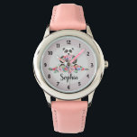 Reloj De Pulsera Chicas cortan oso panda floral y nombran a niños<br><div class="desc">Este lindo reloj de niños de niñas presenta un hermoso oso panda pintado a mano que sostiene un ramo de flores. Este diseño de acuarela floral también ofrece un lugar para añadir el nombre de su chica. ¡Perfecto para el primer reloj de cualquier niño!</div>