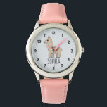 Reloj De Pulsera Chicas cortan Personalizado de Llama Arcoiris y no<br><div class="desc">Este magnífico reloj de pulsera infantil tiene un adorable personalizado de llama arco iris dibujado a mano. Este bonito diseño colorido también le permitirá añadir el nombre de su chica. Con números claros y fácilmente legibles, este 'primer' reloj es genial para los que recién empiezan a aprender el tiempo. El...</div>