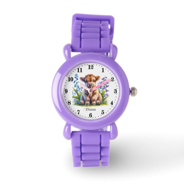 Reloj De Pulsera Chicas cortos Highland vaca agregar nombre (Anverso)