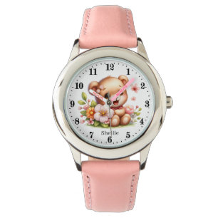 Reloj De Pulsera Chicas cortos oso de flores agregar nombre