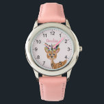 Reloj De Pulsera Chicas cutan ciervos florales rosados y flores niñ<br><div class="desc">Este lindo y niñito reloj presenta hermosas flores de ciervo y acuarela y números fáciles de leer. Este bonito diseño de color rosa con motivos florales también es un lugar para añadir el nombre de su chica. ¡El diseño de renos perfecto para tu pequeño!</div>