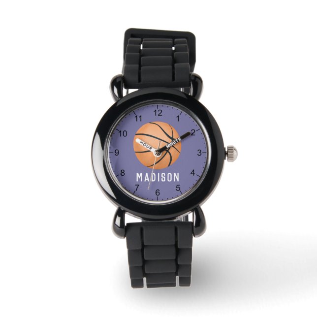 Reloj De Pulsera Chicas Cute Deportes Morados Niños De Baloncesto (Anverso)