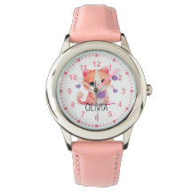 Chicas Cute Kitty Gatito Nombre Personalizado Rosa