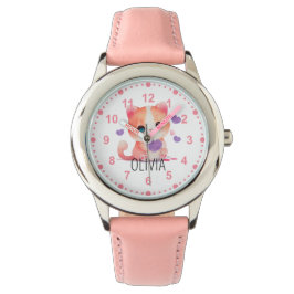 Reloj De Pulsera Chicas Cute Kitty Gatito Nombre Personalizado Rosa