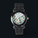 Reloj De Pulsera Chicas Cute las flores de agua botánica niños<br><div class="desc">Este lindo reloj de niños de niñas presenta hermosas flores de acuarela pintadas a mano. Este diseño floral botánico también cuenta con un lugar para añadir el nombre de sus chicas,  y tiene números alrededor del borde. ¡Perfecto para el primer reloj de cualquier niño!</div>