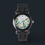 Reloj De Pulsera Chicas Cute las flores de agua botánica niños<br><div class="desc">Este lindo reloj de niños de niñas presenta hermosas flores de acuarela pintadas a mano. Este diseño floral botánico también cuenta con un lugar para añadir el nombre de sus chicas,  y tiene números alrededor del borde. ¡Perfecto para el primer reloj de cualquier niño!</div>