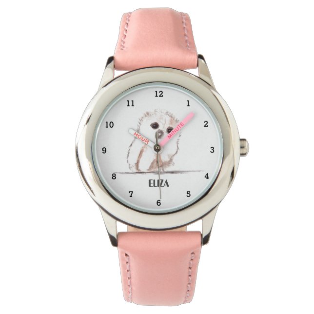 Reloj De Pulsera Chicas Cute Lechuza Rosa Animales De Pájaro Niños  (Anverso)