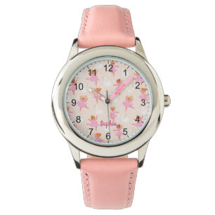 Reloj De Pulsera Chicas Cute Rosa Ballerina Nombre Personalizado