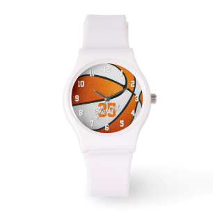 Reloj De Pulsera chicas de baloncesto blanco naranja nombre número 