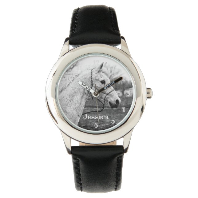 Reloj De Pulsera Chicas de caballos blancos y negros (Anverso)