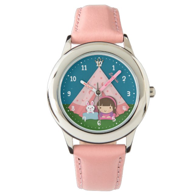 Reloj De Pulsera Chicas de camping teepee con carpas personalizadas (Anverso)