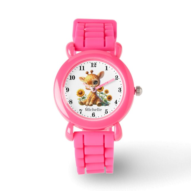Reloj De Pulsera Chicas de corte giraffe añadir nombre (Anverso)