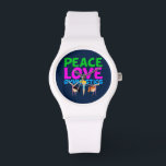 Reloj De Pulsera Chicas de gimnasia<br><div class="desc">Cute Peace Love Gymnastics regalo para una pequeña gimnasta que le encanta desmoronarse! 3 niños diferentes haciendo diferentes trucos de gimnasia debajo de las palabras en bonito rosa,  verde y azul.</div>