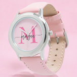 Reloj De Pulsera Chicas de guiones modernos de color rosa caliente<br><div class="desc">Acceder con elegancia usando nuestro Hot Pink Modern Script Chicas Monograma Observar! Este elegante reloj cuenta con una vibrante cara rosada caliente, personalizada con su nombre en un guión moderno de moda para un aspecto único y personalizado. Perfecto para añadir un toque de color a cualquier conjunto, combina la moda...</div>