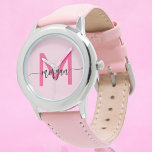 Reloj De Pulsera Chicas de guiones modernos de color rosa caliente<br><div class="desc">Acceder con elegancia usando nuestro Hot Pink Modern Script Chicas Monograma Observar! Este elegante reloj cuenta con una vibrante cara rosada caliente, personalizada con su nombre en un guión moderno de moda para un aspecto único y personalizado. Perfecto para añadir un toque de color a cualquier conjunto, combina la moda...</div>