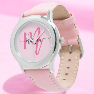 Reloj De Pulsera Chicas de guiones modernos de color rosa caliente
