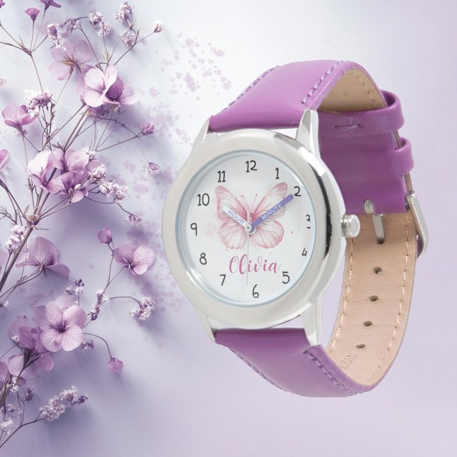 Reloj De Pulsera Chicas de mariposa rosada cúpula Vigilancia person (Subido por el creador)