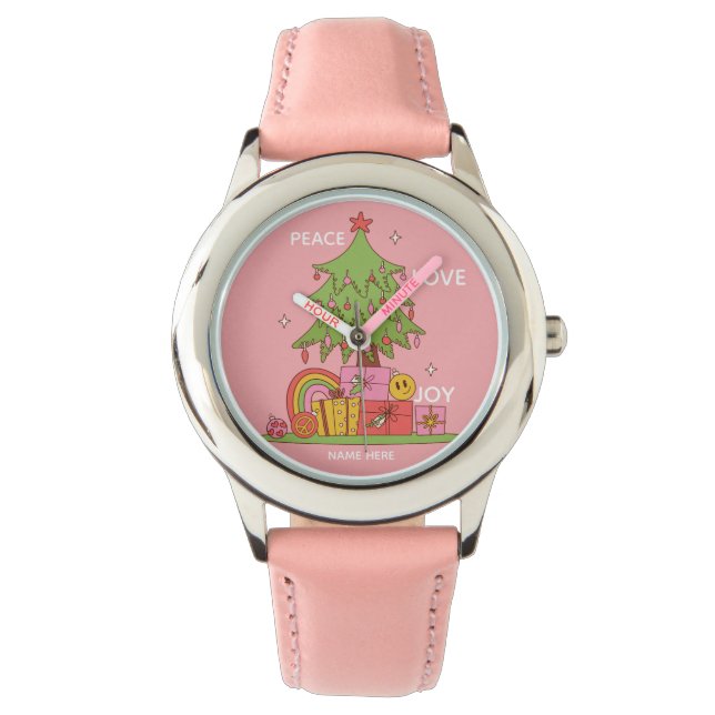 Reloj De Pulsera Chicas de Navidades Retro Rosa (Anverso)