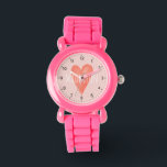 Reloj De Pulsera Chicas de niños de corazón rosado con color de agu<br><div class="desc">Este lindo y caprichoso diseño para niños presenta una acuarela rosa con un número claro,  y puede ser personalizado con el nombre de sus chicas. ¡El regalo perfecto para una niña o un niño que aprenda a contar la hora!</div>
