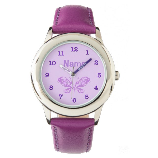 Reloj De Pulsera CHICAS de observación de mariposa púrpura PERSONAL (Anverso)