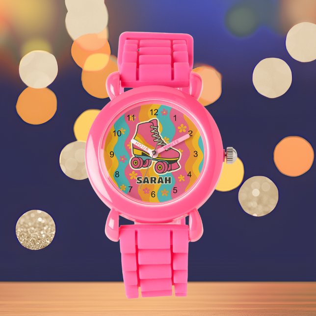 Reloj De Pulsera Chicas de patinaje sobre patinaje sobre rodillos c (Custom Name Colorful Roller Skating Girl Kids Watch
)
